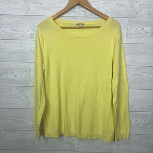 Talbots Women's Large Swiss Dot Long Sleeve Pullover Sweater Yellow 100% Cotton